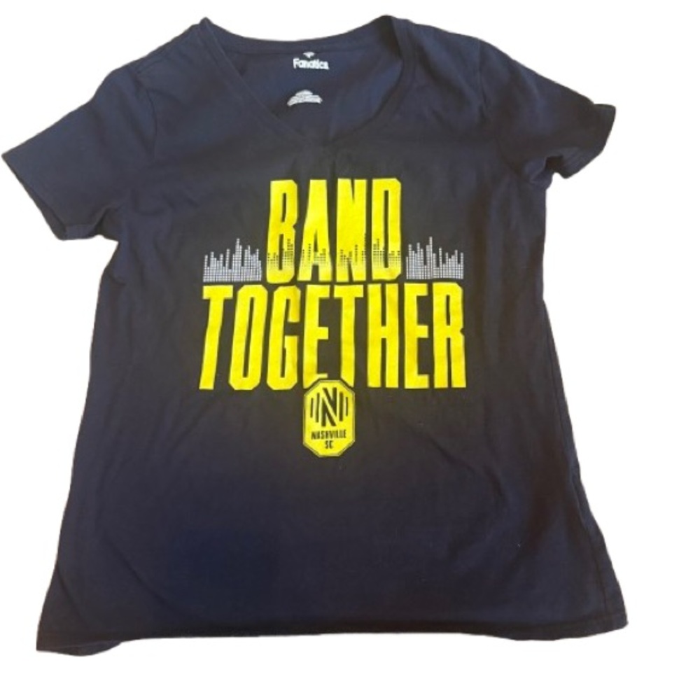 Nashville SC Fanatics Women's Size Small Band Together V-Neck T-Shirt  Navy